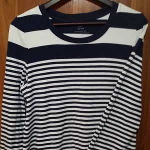 White and Navy Striped Long Sleeve Tee